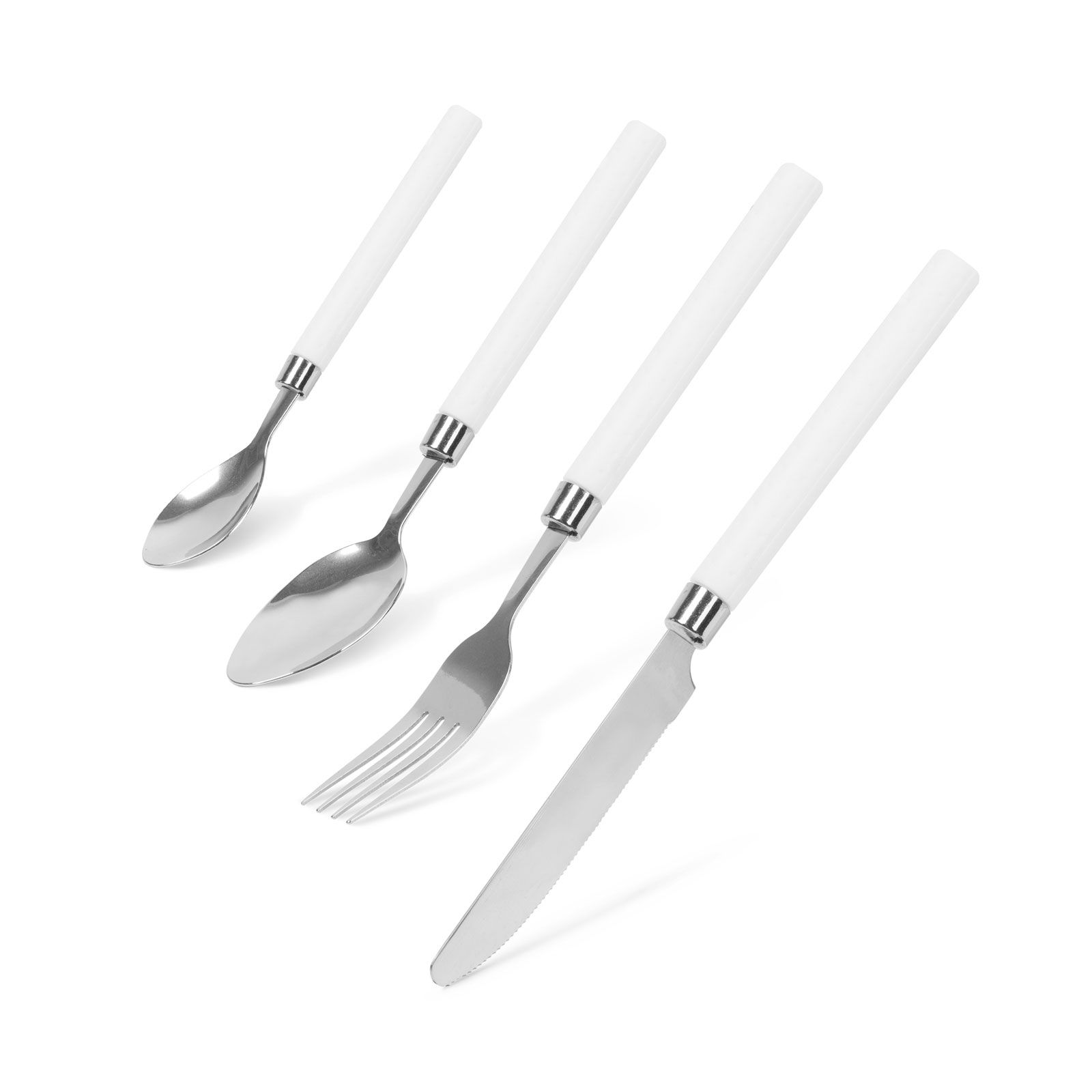 Cutlery set - white - 4 pcs- with plastic handle thumb