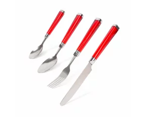 Cutlery set - red - 4 pcs - with plastic handle