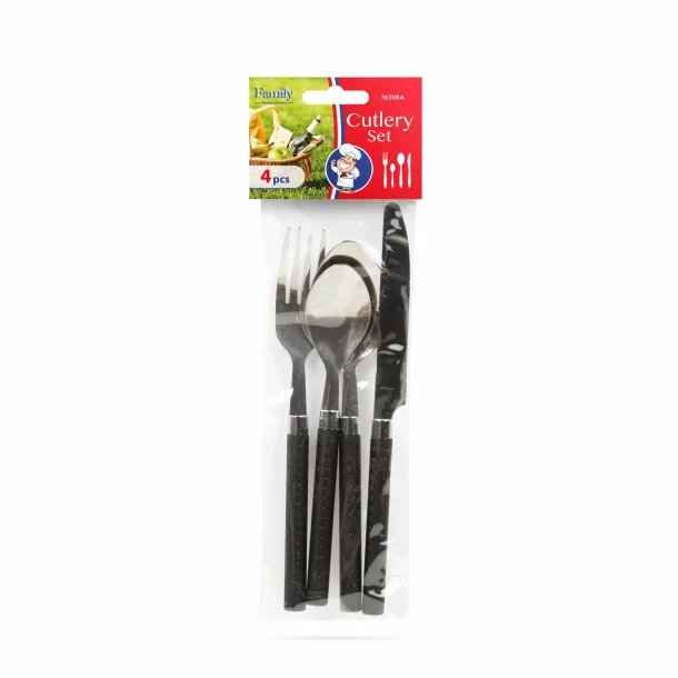 Cutlery set - black - 4 pcs- with plastic handle
