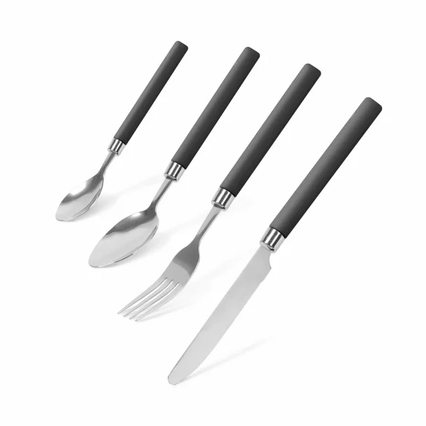 Cutlery set - black - 4 pcs- with plastic handle