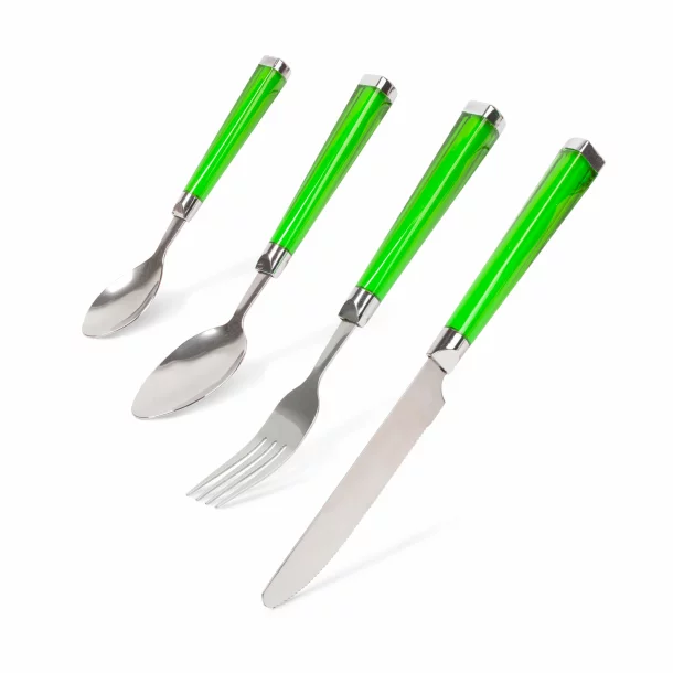 Cutlery set - green - 4 pcs - with plastic handle