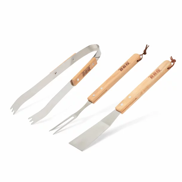 Grill tool kit - 3pcs - with wooden handle