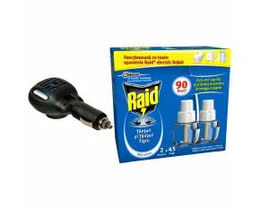 Set dispozitiv electric universal 12/24V si rezerva dubla lichid impotriva tantarilor Raid, 90 nopti, 2x27ml