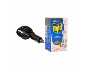 Set dispozitiv electric universal 12/24V si rezerva lichid impotriva tantarilor Raid, Trandafir si Lemn de Santal, 30 nopti, 21ml