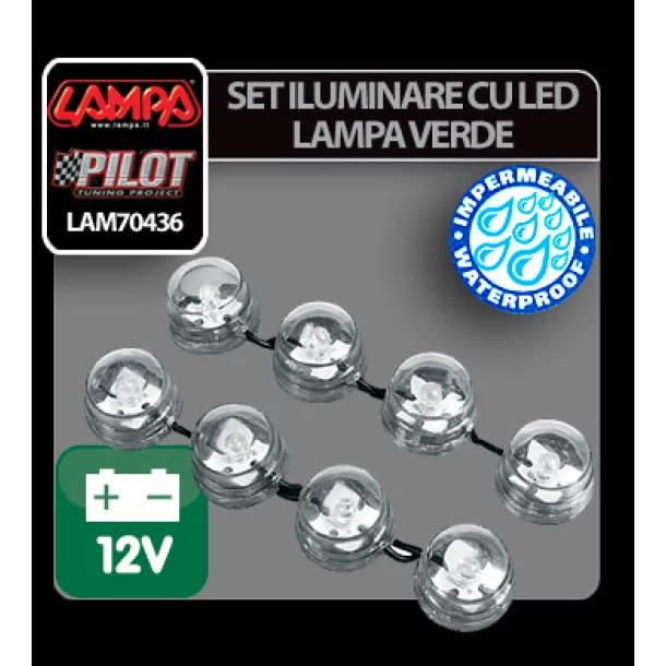 8 db LED világítás Lampa 12V - Zöld