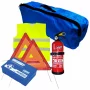 Set pachet prim ajutor auto, trusa sanitara PET, stingator 1kg Cridem, triunghi presemnalizare 2buc, vesta reflectorizanta, geanta organizatoare Bleumarin