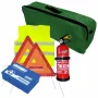 First aid package for car, extinguisher, first aid kit PET, 2pcs warning triangle, warning waistcoat, trunk organizer Green