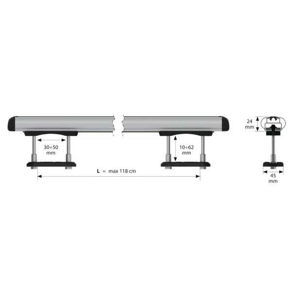 Set suporti portbagaj complet Kuma din aluminiu, montaj pe bare longitudinale 2buc - L - 129cm