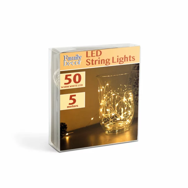 Christmas LED garland - 5 m - 50 LEDs - Warm White - 3 x AA