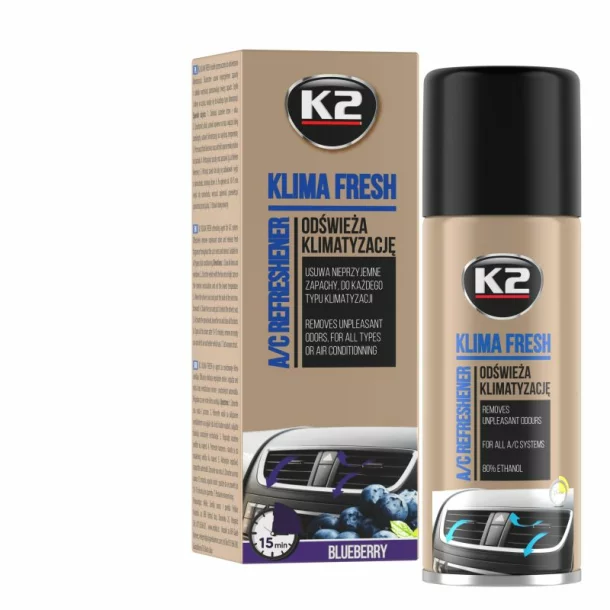 Klímaberendezés tisztító és fertőtlenítő spray, K2 KLIMA FRESH, 150ml, Áfonya