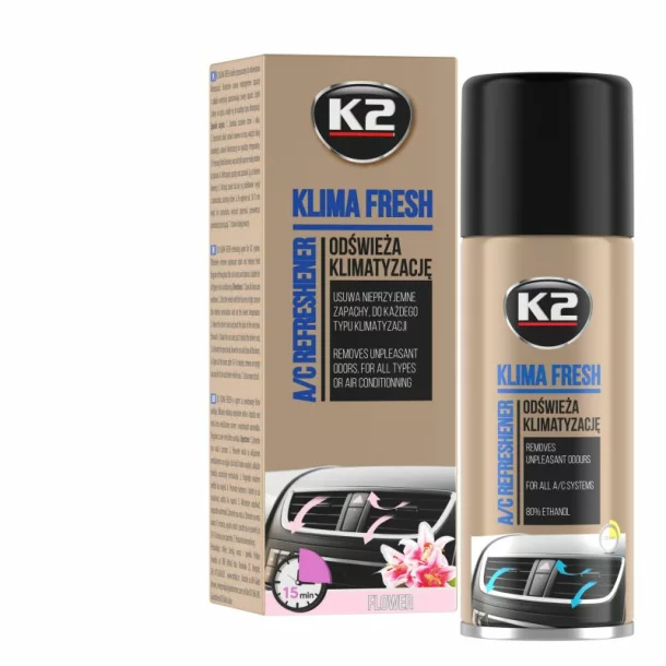 Klímaberendezés tisztító és fertőtlenítő spray, K2 KLIMA FRESH, 150ml, Virág
