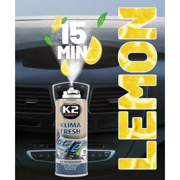 Spray pentru curatat si dezinfectat sistemul de aer conditionat, K2 KLIMA FRESH, 150ml, Lamaie
