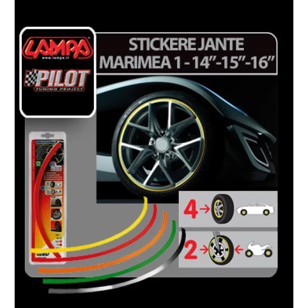 Stickere jante auto Marimea 1 - 14&quot;-15&quot;-16&quot; - Portocaliu neon