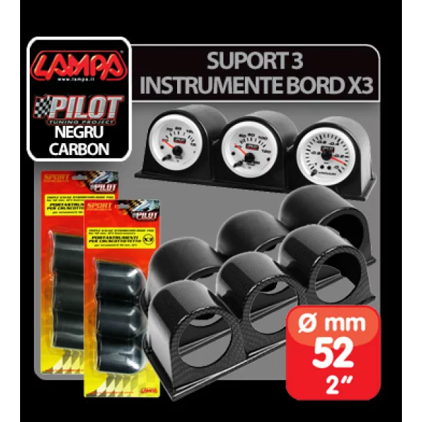 Suport 3 instrumente bord X3 (52mm) - Carbon