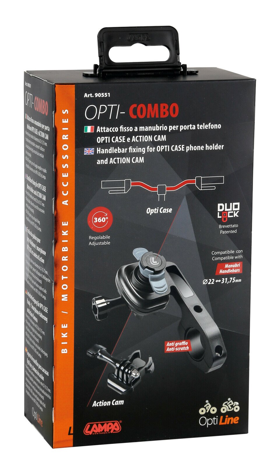 Opti Combo, handlebar fixing with action cam support thumb