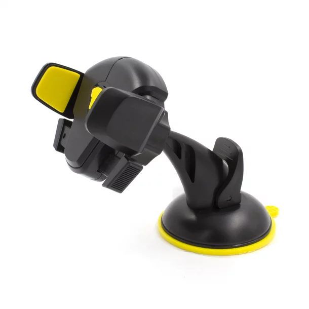 Mobile phone holder with suction cup, width 65-90mm, Black/Yellow