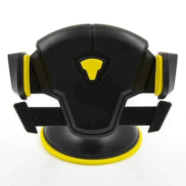 Mobile phone holder with suction cup, width 65-90mm, Black/Yellow