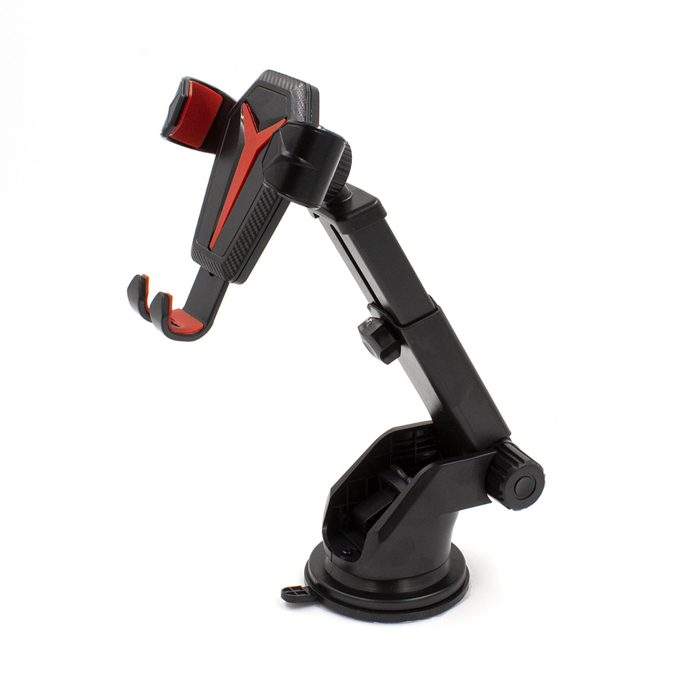 Mobile phone holder with suction cup, adjustable arm length 85-130mm, width 68-85mm, Black/Red thumb