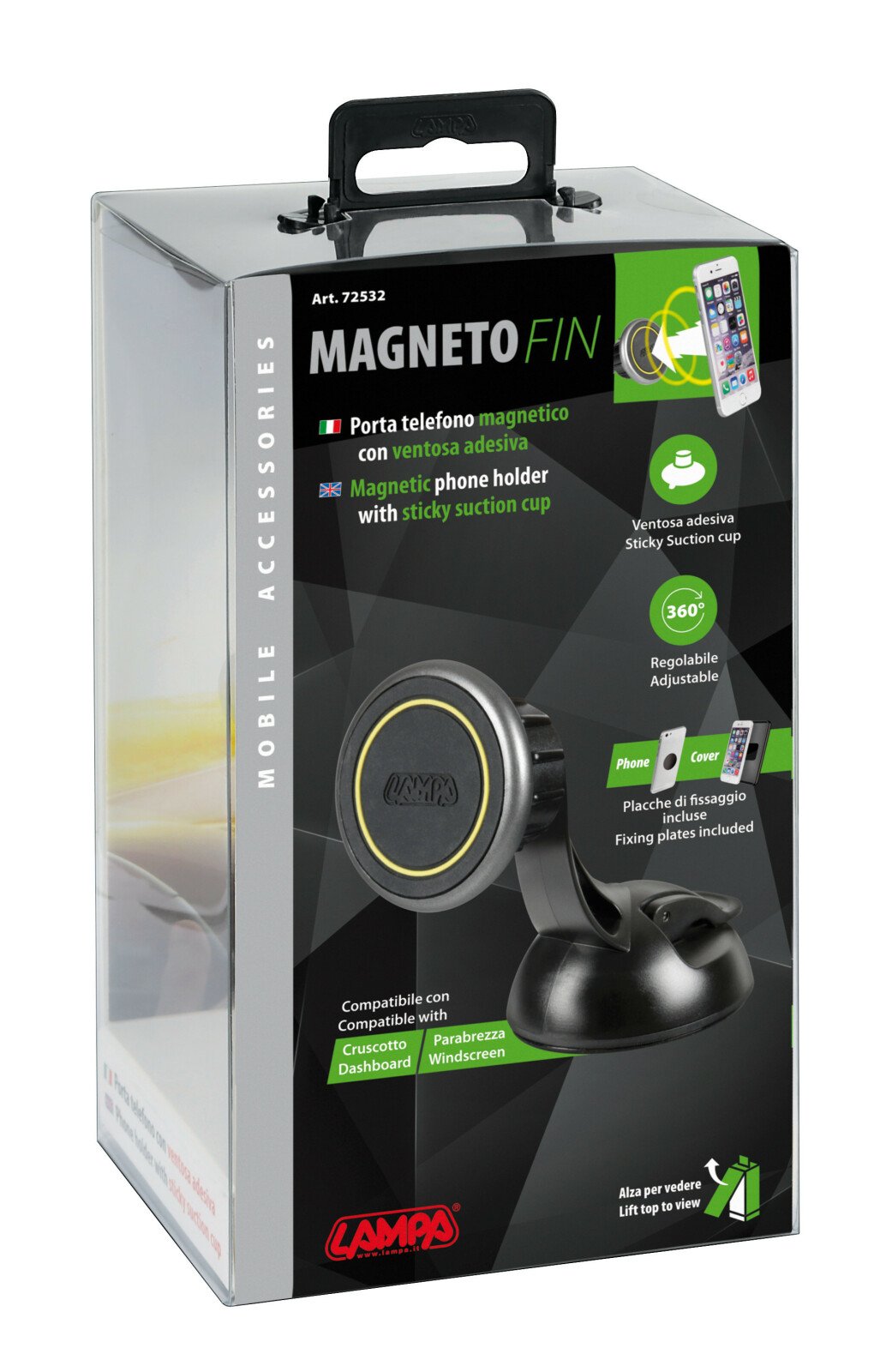 Magneto Fin, magnetic phone holder with sticky suction cup thumb