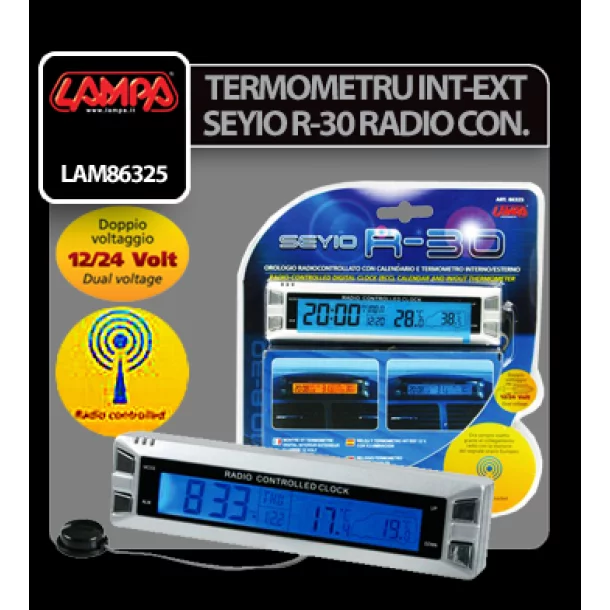 Termometru int-ext Seyio R-30 ceas radio control 12/24V