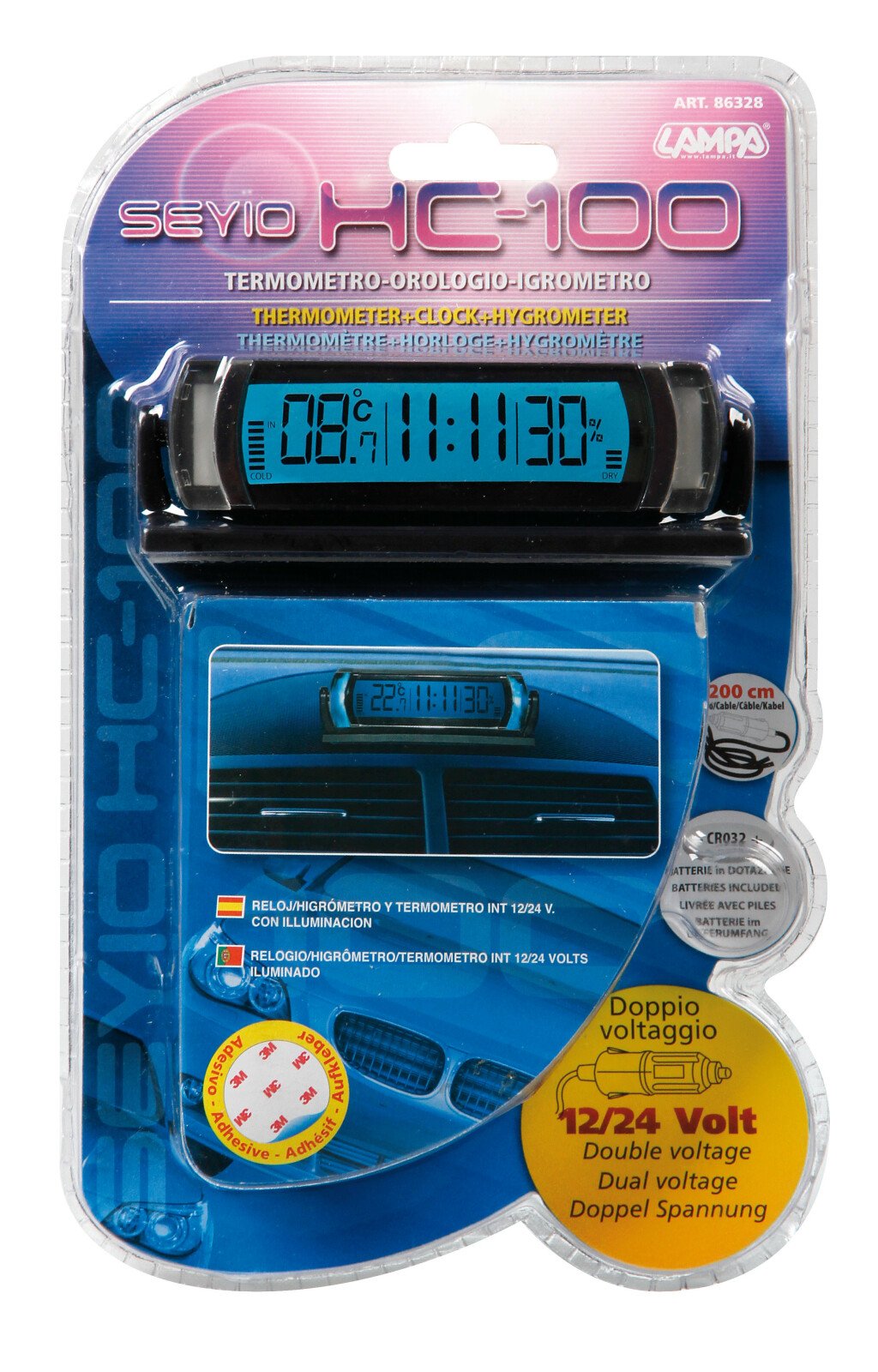 Seyio HC-100 belső hőmérő, többfunkciós óra 12/24V thumb