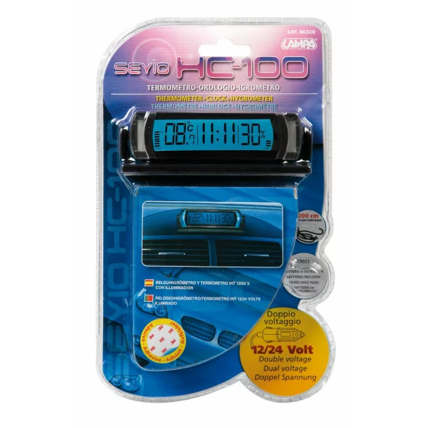 Seyio HC-100 belső hőmérő, többfunkciós óra 12/24V