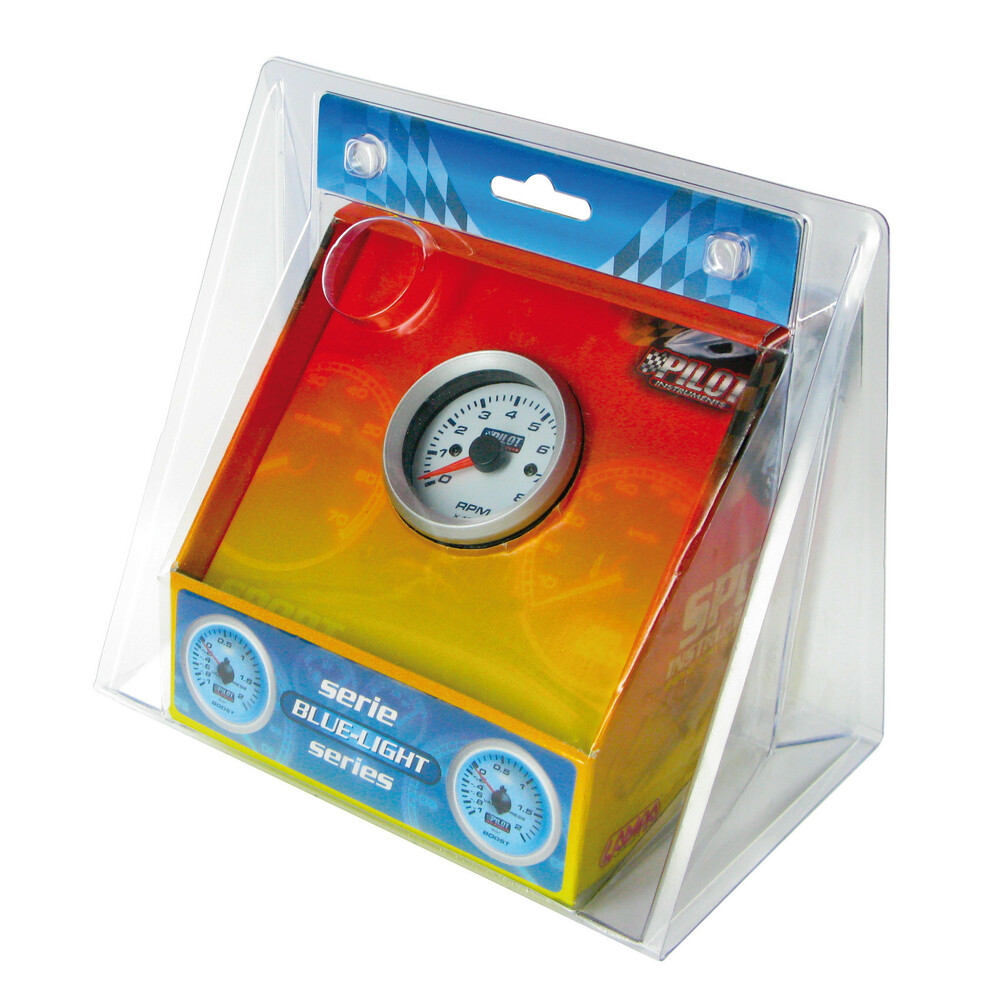 Tachometer 0-8000 RPM - Ø 2” (52 mm) Blue-Light - 3/4/6 cylinder thumb