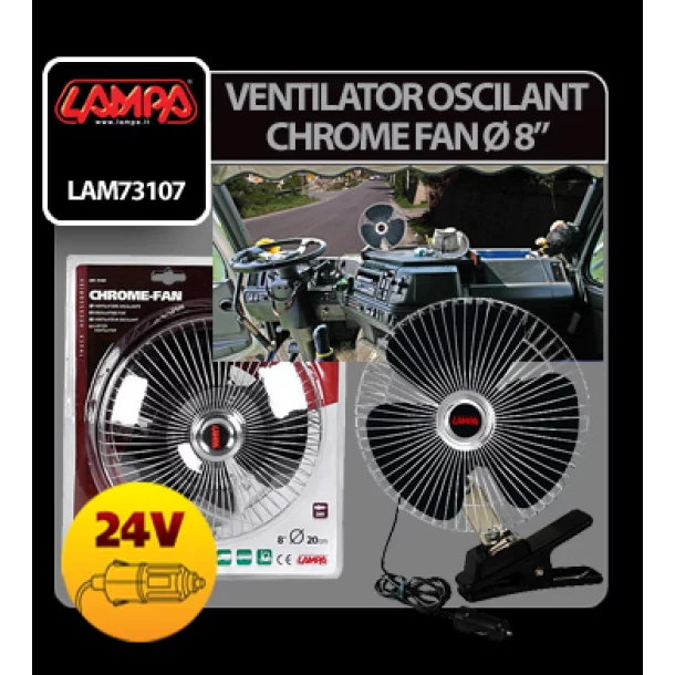 Ventilator oscilant Chrome - Fan Ø 8” din metal 24V