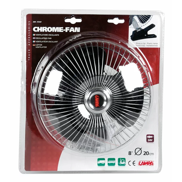 Chrome - Fan Ø 8” fém 24V-os oszcilláló ventilátor