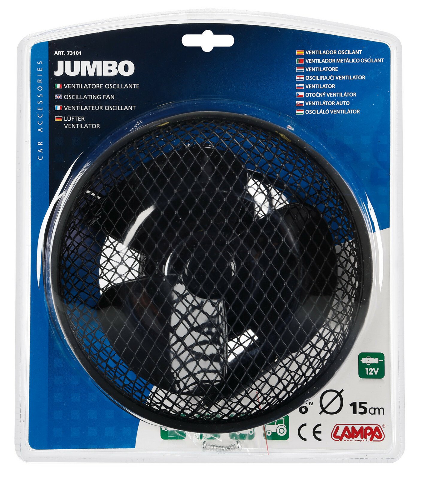 Jumbo Ø 6” oscillating metal car fan - 12V thumb
