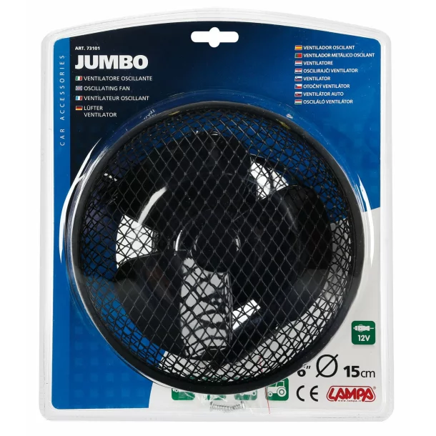 Jumbo Ø 6” oscillating metal car fan - 12V