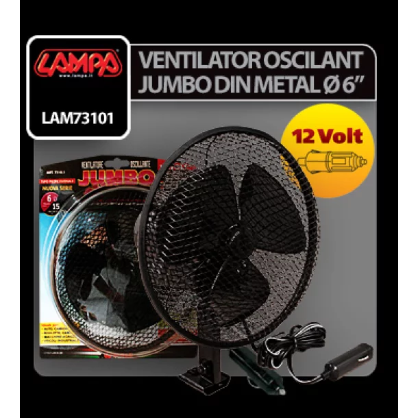 Jumbo Ø 6” oscillating metal car fan - 12V