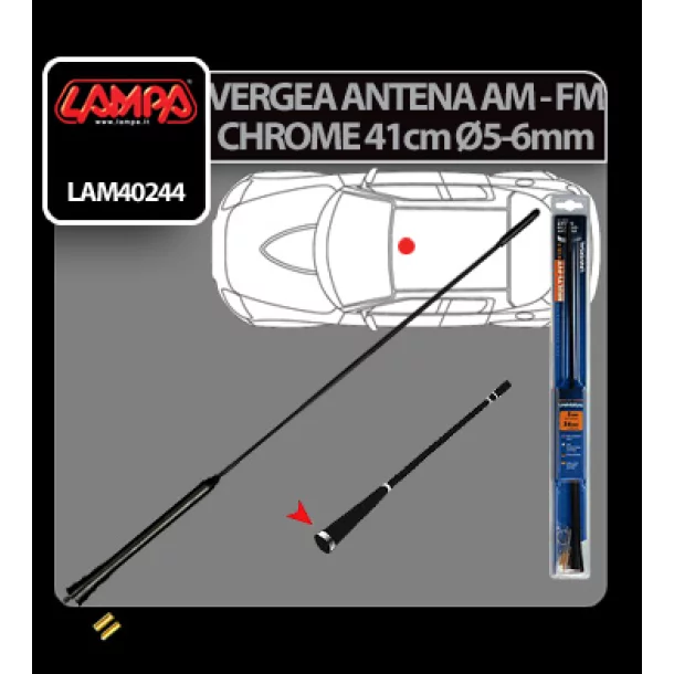 Chrome-Ring tetőantenna pálca (AM/FM) - 41 cm - Ø 5-6 mm
