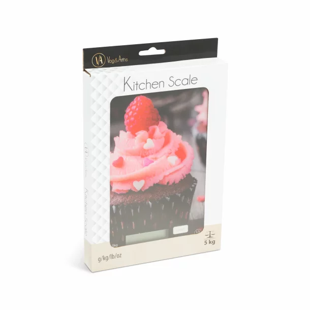 Vog und Arths - Cântar de bucătărie, 5 kg, model „muffin roz”
